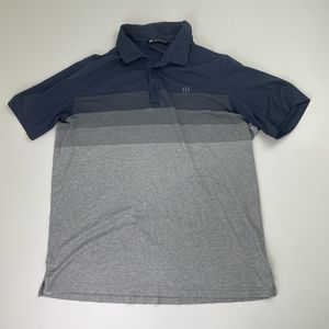 Travis Mathew Polo Shirt Mens XL Blue & Gray  Golf Stretch Short Sleeve  Cotton